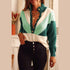 'Freya' Colour Block Buttoned Sweater - Celes Fashion